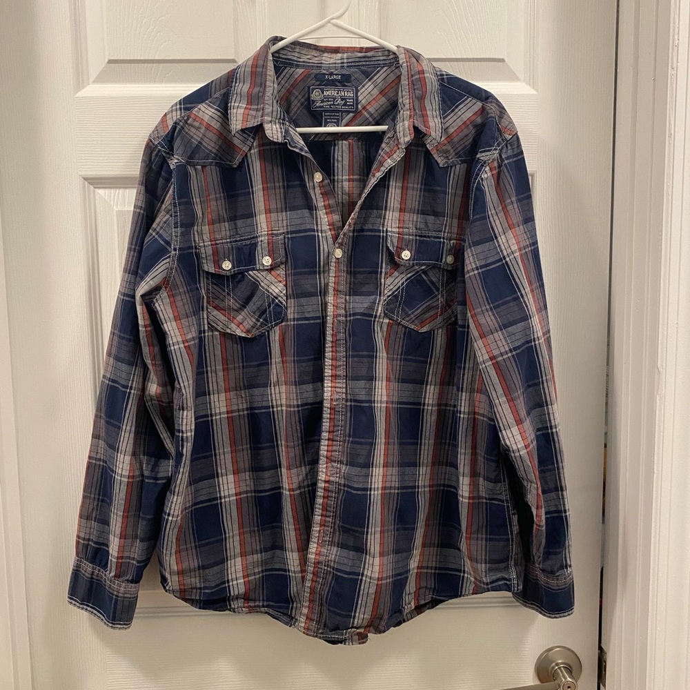 *American Rag Blue and Red Plaid Button-Up Shirt size XL